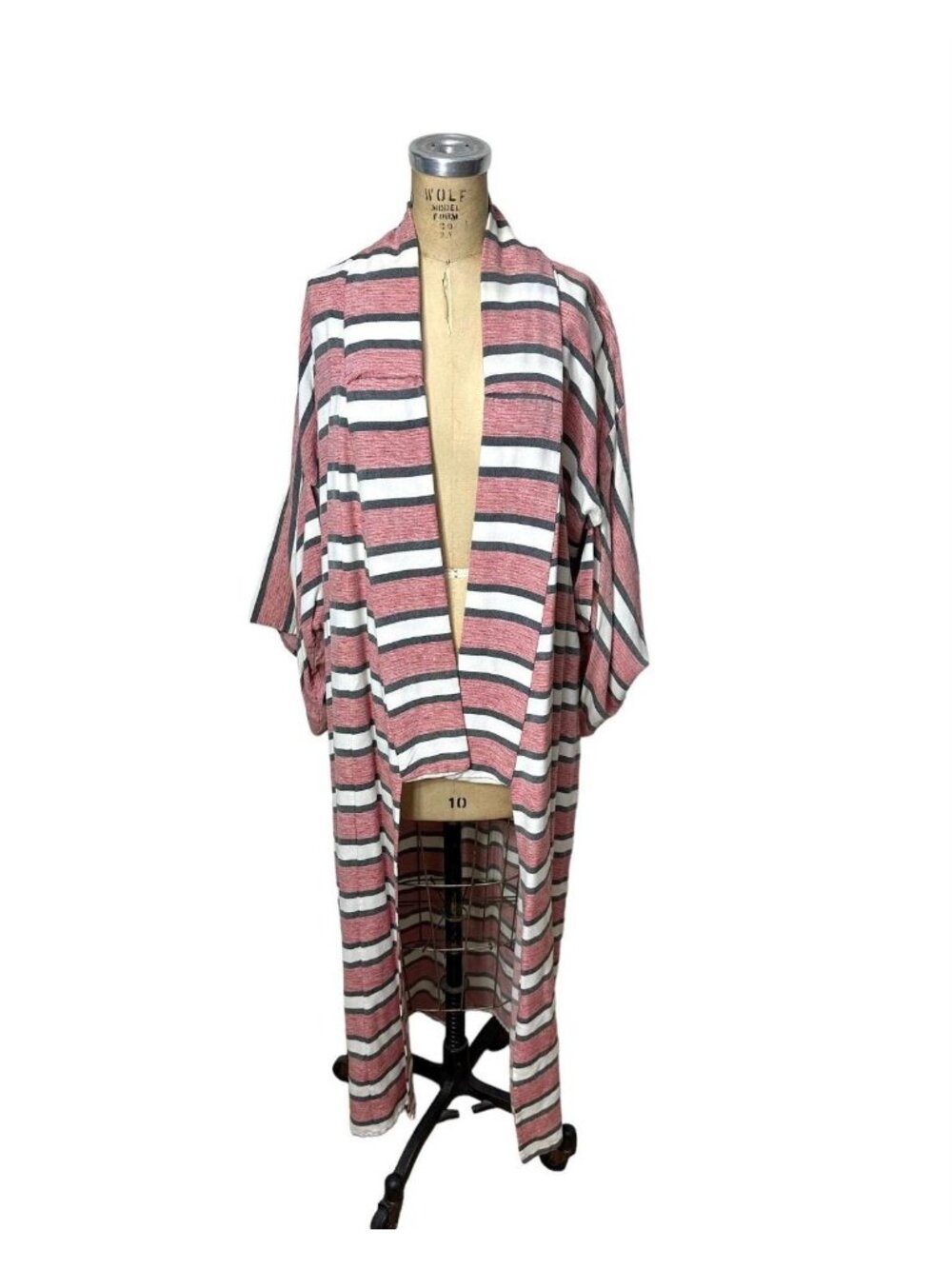 Vintage linen kimono in striped woven fabric Size M/L